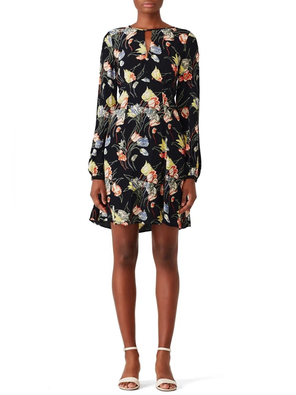 TiMo Trailing Flowers Dress Vintage Style Floral Motif Balloon Sleeves in Medium